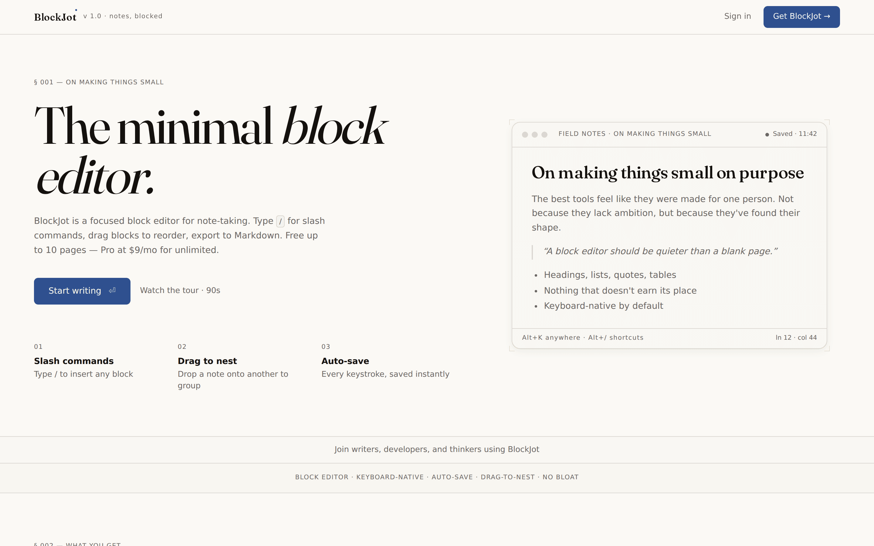 BlockJot.com — A minimal block-based editor. Notion, but quieter.
