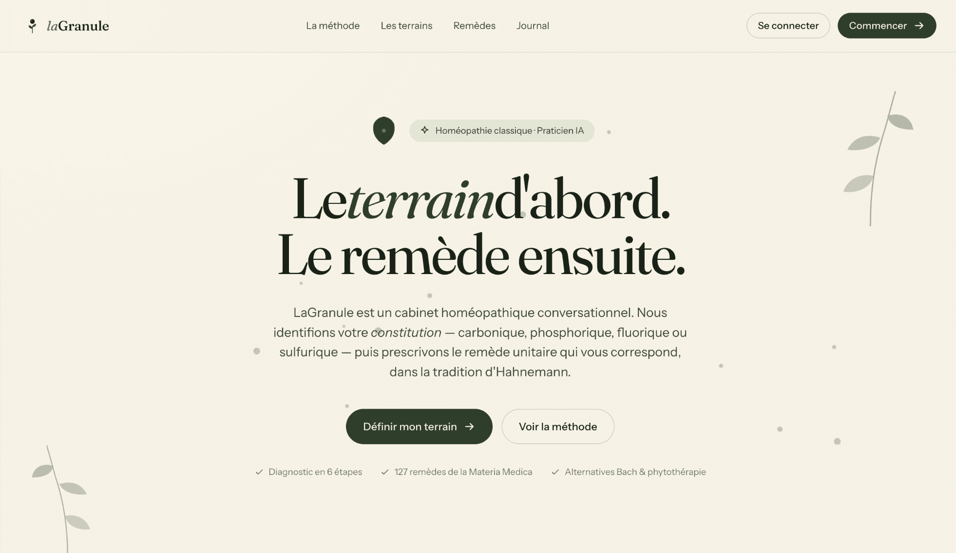 LaGranule — An AI homeopathy doctor. Symptom intake to remedy, on demand.