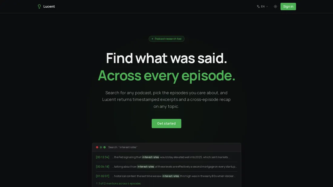 Lucent — podcast search app built with OhMyUnicorn Forge