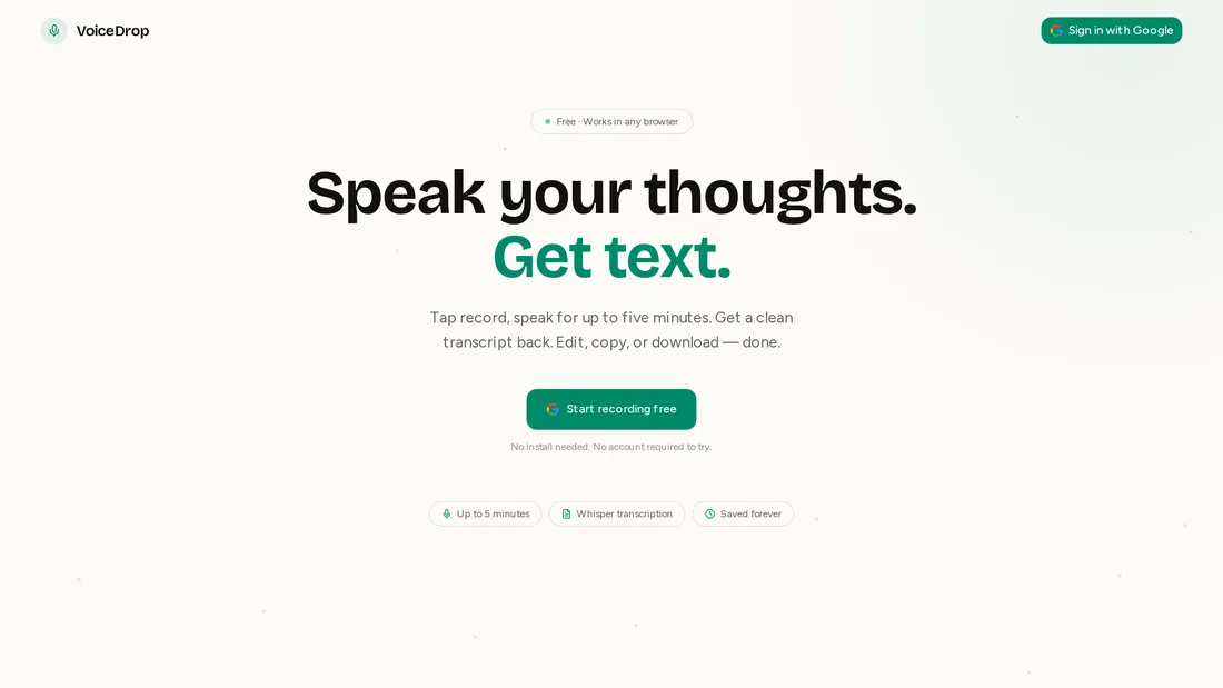 VoiceDrop — voice-to-text transcription built with OhMyUnicorn Forge