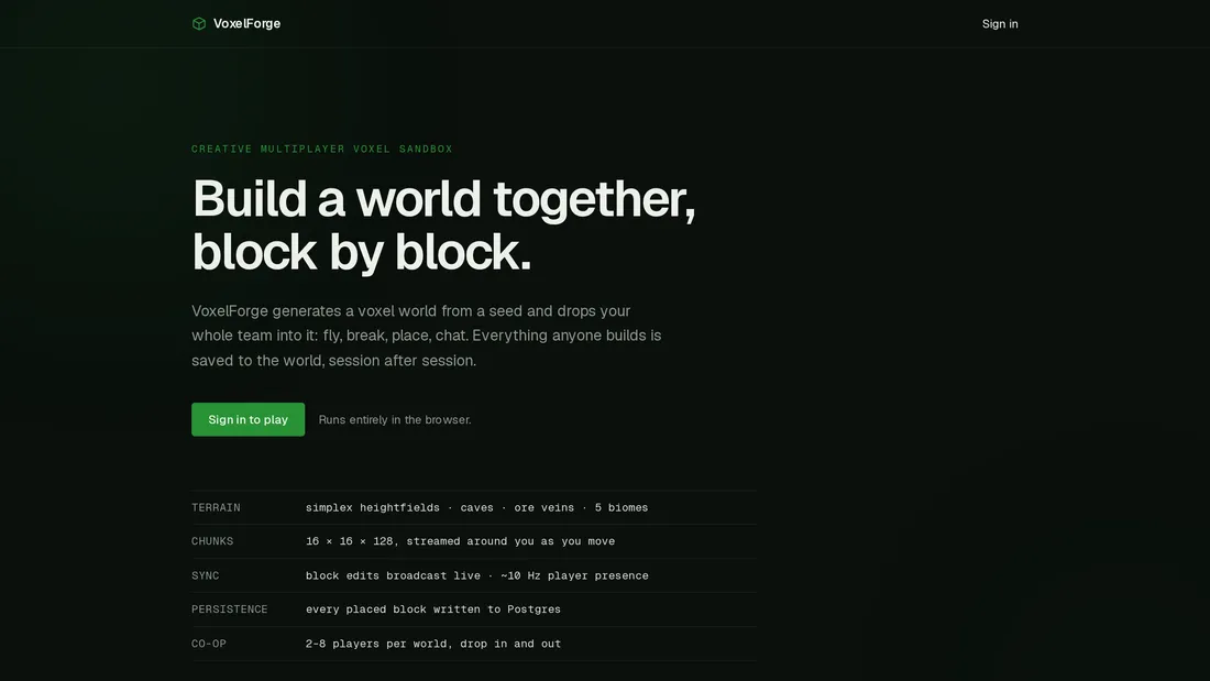 VoxelForge — collaborative voxel sandbox built with OhMyUnicorn Forge